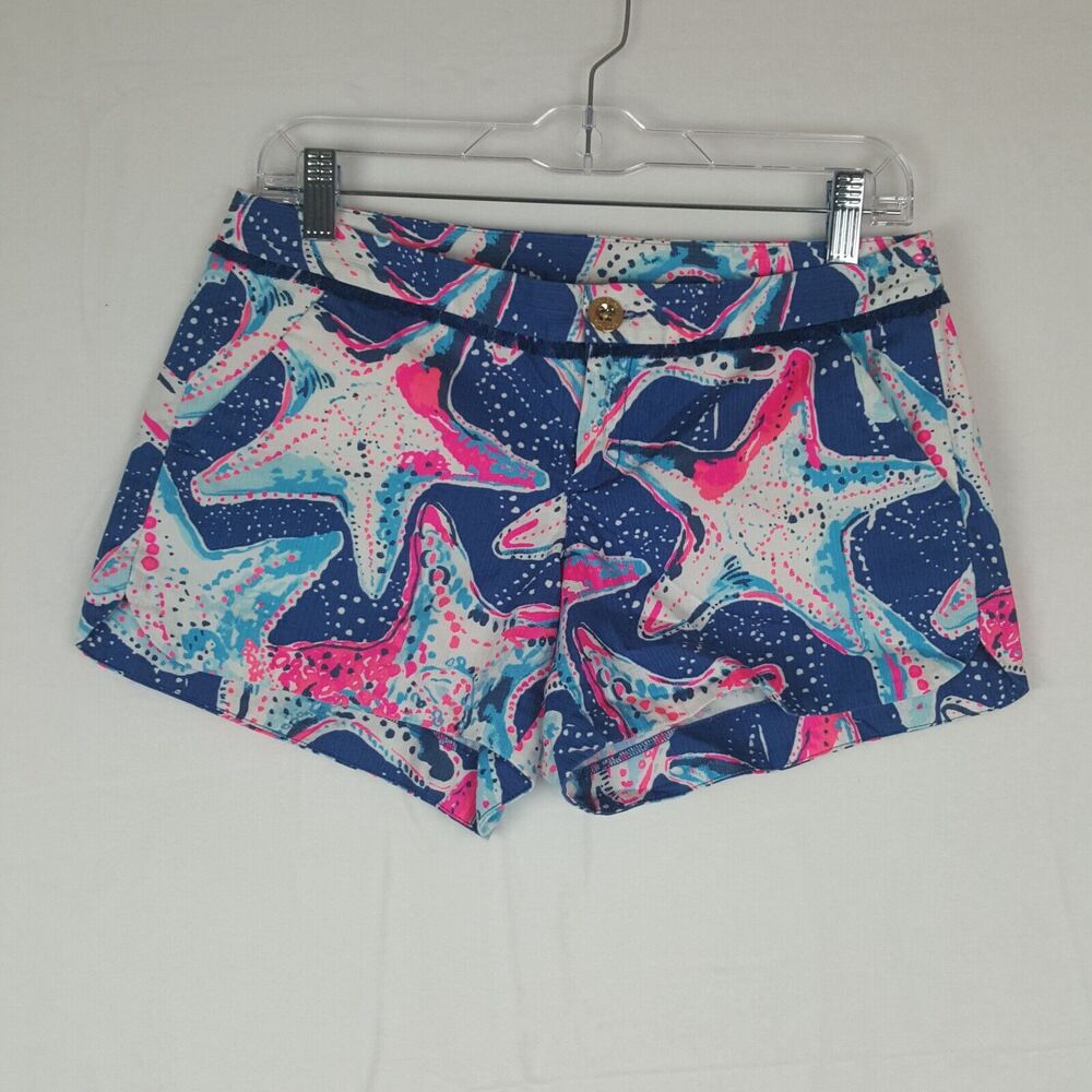Lilly Pulitzer Adie Shorts Indigo Star Fish Struck Blue White Pink Sz 2
